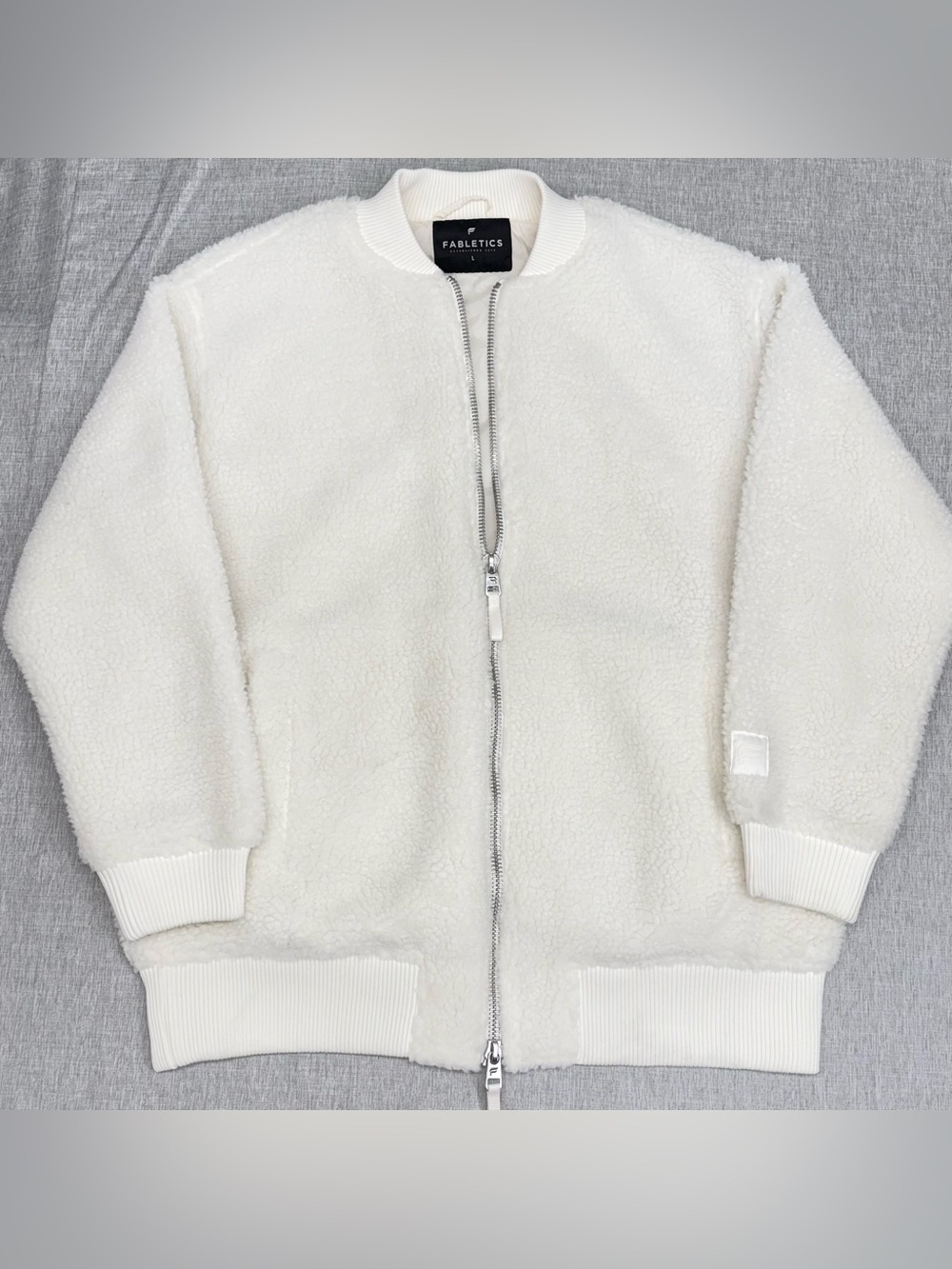 Fabletics Teddy Oversized Bomber Jacket Cream White Sherpa Cozy Size Large